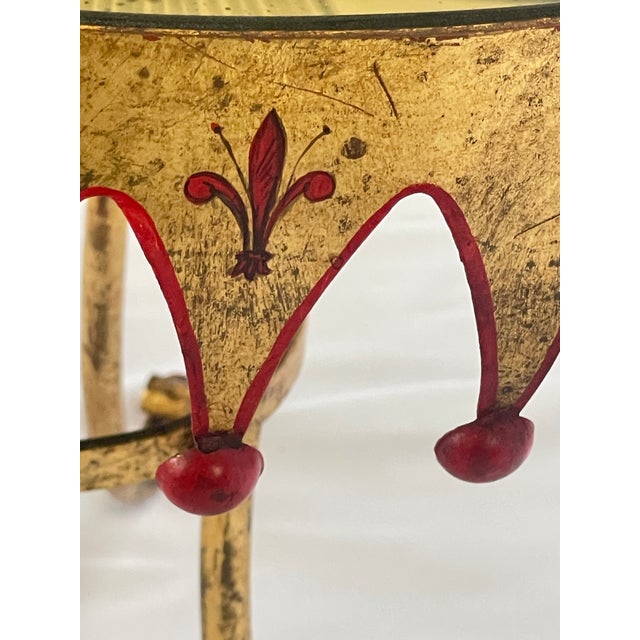Italian Gilt Metal Round Harlequin Side, Table Mirrored Top For Sale In West Palm - Image 6 of 14