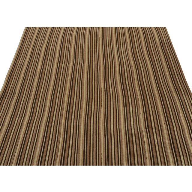 Tribal Vintage Bidjar Persian Kilim Rug in Beige-Brown Stripes by Rug & Kilim For Sale - Image 3 of 8