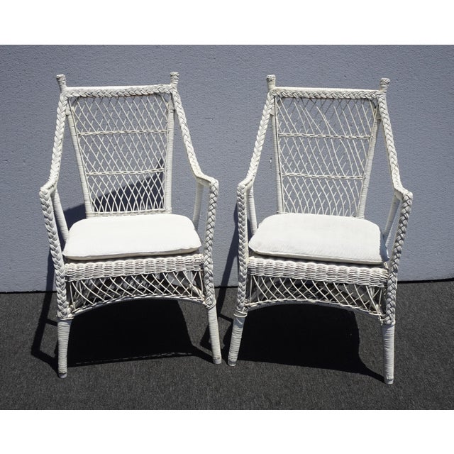 Pair Vintage French Country White Wicker Accent Chairs ...