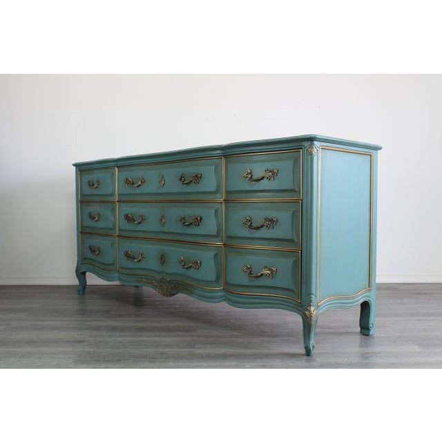 Vintage French Style Teal Dresser of Nine Drawers Chairish