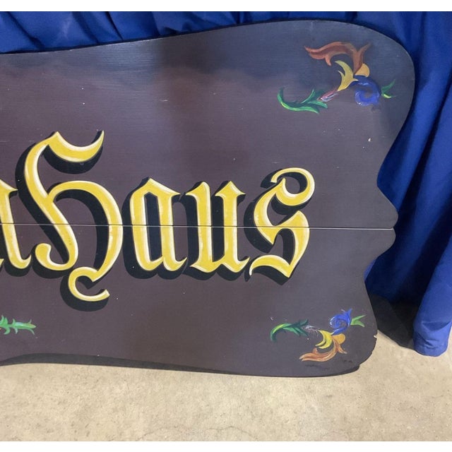 Rustic European Vintage Statement German Willkommenhaus Hand Painted Wooden Folk Art Sign For Sale - Image 3 of 4