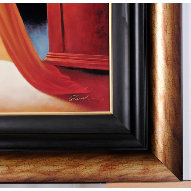 Red 2015 Michael Cheval "Inspiration" Limited Edition 223/450 Framed Crackled Golden Wood Inner Black Wood Frame Filet Color Dye Sublimation on Aluminum For Sale - Image 8 of 9