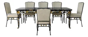 Edgar Brandt Style French Art Deco Wrought Iron Dining Table & 6 Chairs