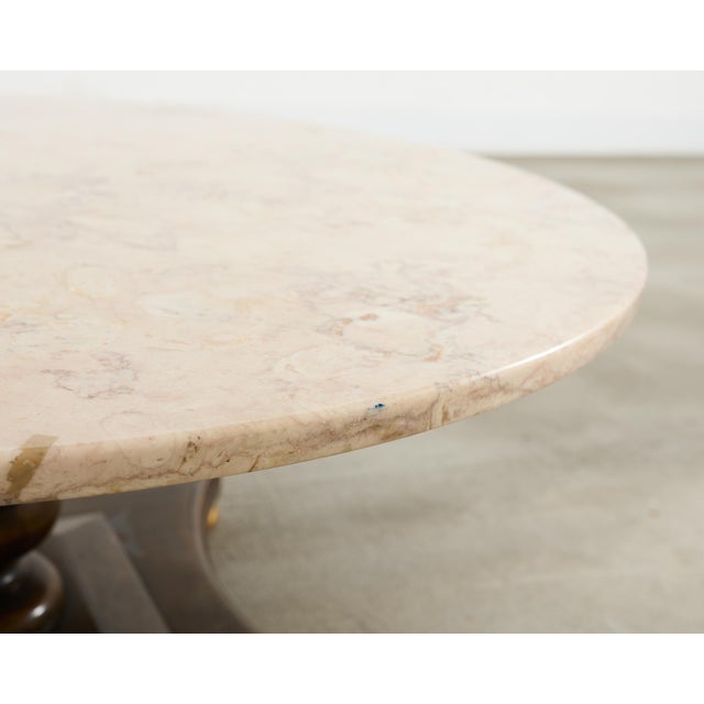 Coffee Midcentury Round Marble Top Pedestal Cocktail Table For Sale - Image 8 of 16