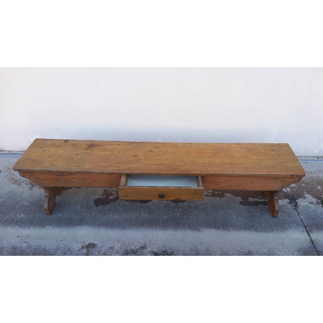 Large and rare Alto Veneto bench. Ideal dimensions. Robust. with drawer. Wonderful patina.