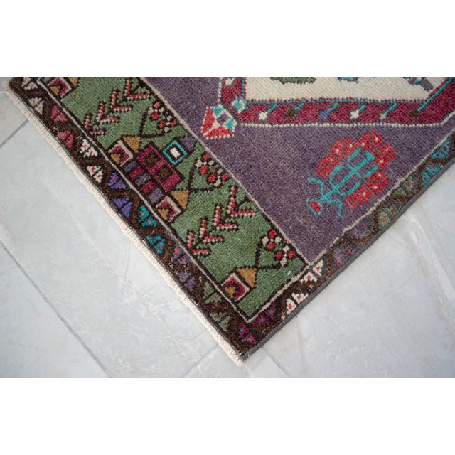 Textile 1970s Hand Knotted Turkish Small Rug Purple Accent Rug - 20'' X 39'' For Sale - Image 7 of 13