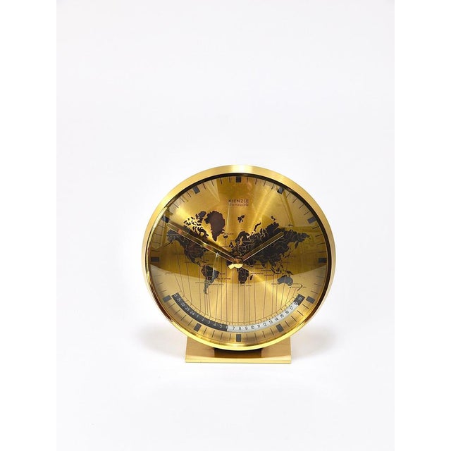Mid-Century Brass Table Clock attributed to Wilhelm Kienzle, Germany, 1960s For Sale - Image 9 of 18