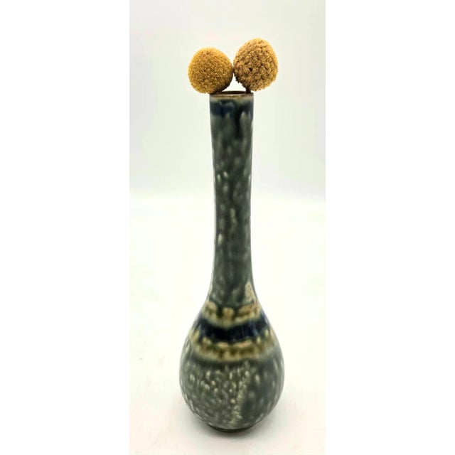 Mid-Century Modern Mid 20th Century Scandinavian Faience Ceramic Bud Vase For Sale - Image 3 of 8