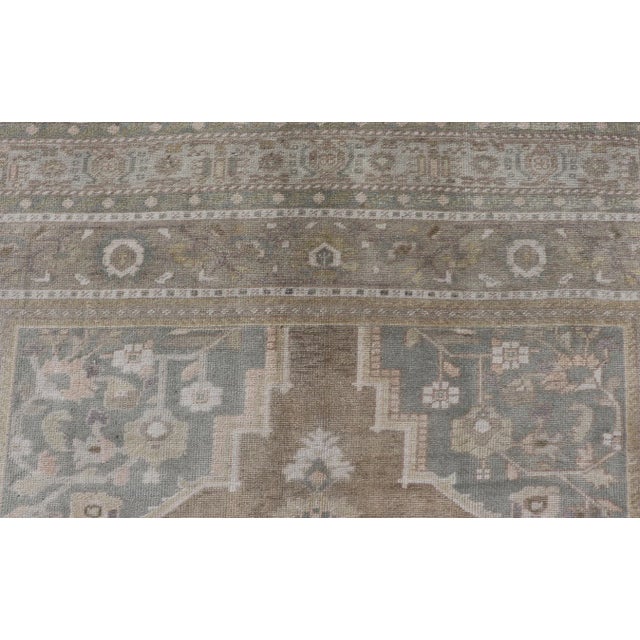 Mid 20th Century Mid 20th Century Vintage Turkish Oushak Rug From Turkey With Muted Colors and Floral Medallion For Sale In Atlanta - Image 6 of 12