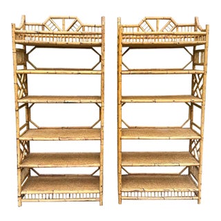 Pair of Chinese Chippendale Faux Bamboo Etageres For Sale