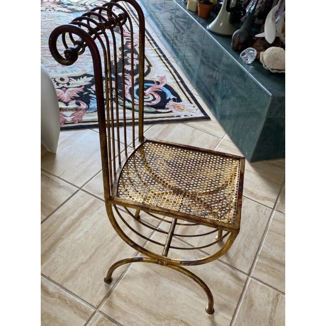 Hollywood Regency Mid Century Italian Gilt Iron Chair For Sale - Image 3 of 7