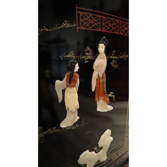 Wood Black Lacquer Chinese Corner Cabinet With Inlaid Stone For Sale - Image 7 of 10