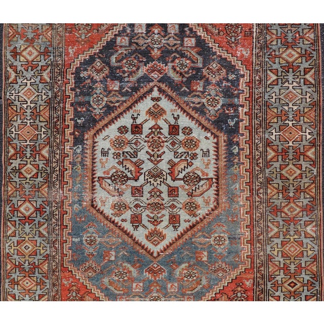 Textile Antique Persian Hamadan Rug With Medallion and Rich Geometric Border 3'10 X 6'1 For Sale - Image 7 of 10