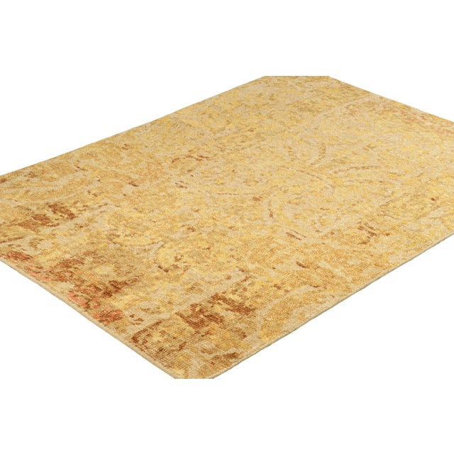 Rug & Kilim Rug & Kilim’s Distressed European Rug in Beige-Brown & Gold Florals For Sale - Image 4 of 7