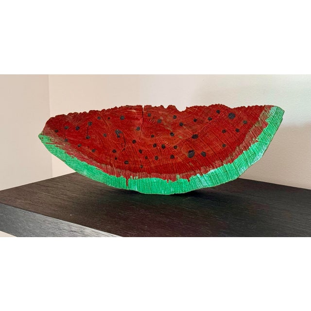 Vintage Large Scale Folk Art Hand-Painted Wood Watermelon Slice, Circa 1980s For Sale - Image 4 of 12