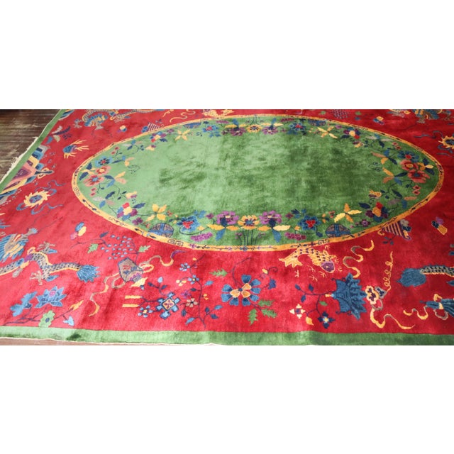 Green Antique Dragon Art Deco Chinese Rug For Sale - Image 8 of 11