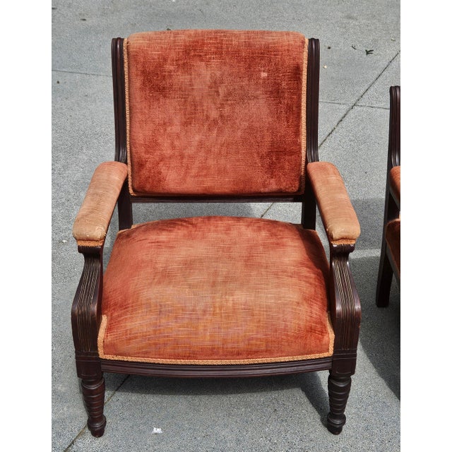 Beautiful pair of antique American Victorian Eastlake armchairs dating to approximately 1875–1890. Purchased from an...