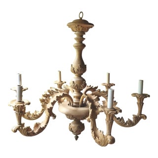 Mid 20th Century Hand Carved Italian Fruitwood Six Arm Chandelier For Sale