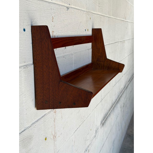 Wood Vintage Danish Teak Wall-Mounted Shelf With Sculptural Side Supports – Mid-Century Modern Scandinavian Floating Bookshelf For Sale - Image 7 of 11