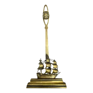 Charming English Victorian 19th Century Brass Hms Victory Ship Door Stop Porter
