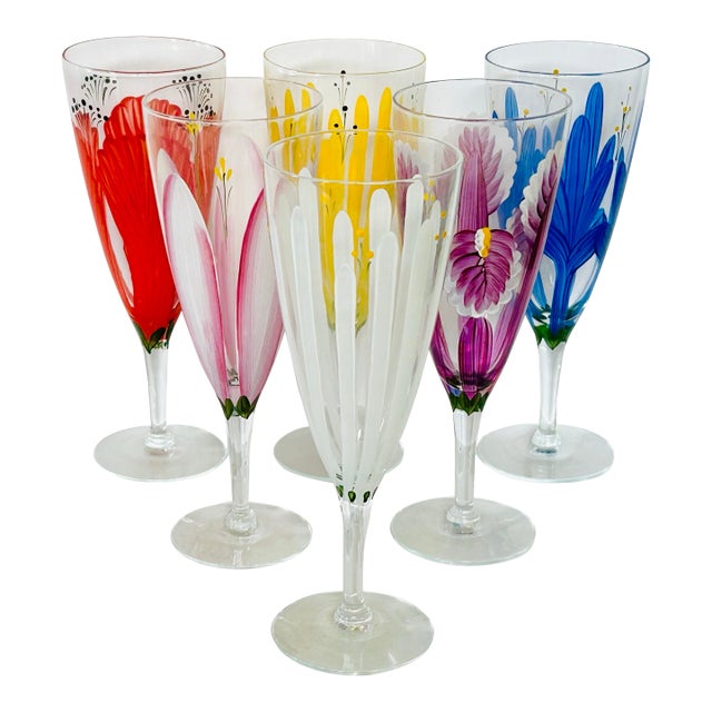 Easter Spring Flowers Wine/Champagne Glasses, Set of 6 For Sale