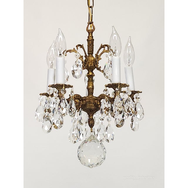 Shabby Chic Antique 5 Arm 5 Light Tiny Dancer Brass Cut Lead Glass Crystal Chandelier For Sale - Image 3 of 12