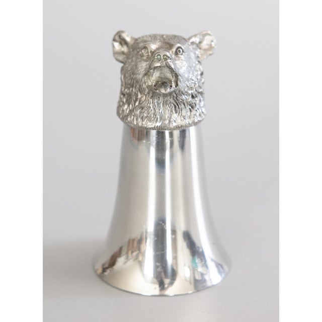 English Vintage English Silver Pewter Bear Head Stirrup Cup For Sale - Image 3 of 7