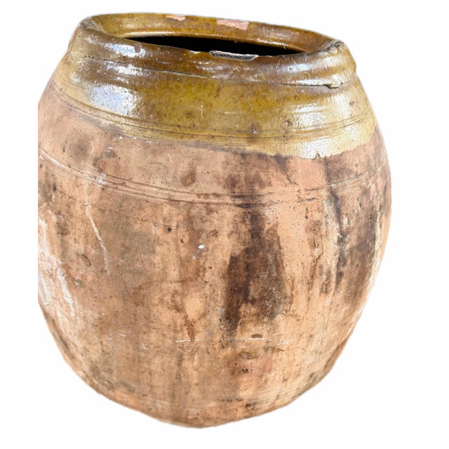 Antique Large Terracotta Olive Jar With Olive Green Glazed Rim - Rustic Stoneware Storage Vessel, 19th Century For Sale - Image 10 of 12