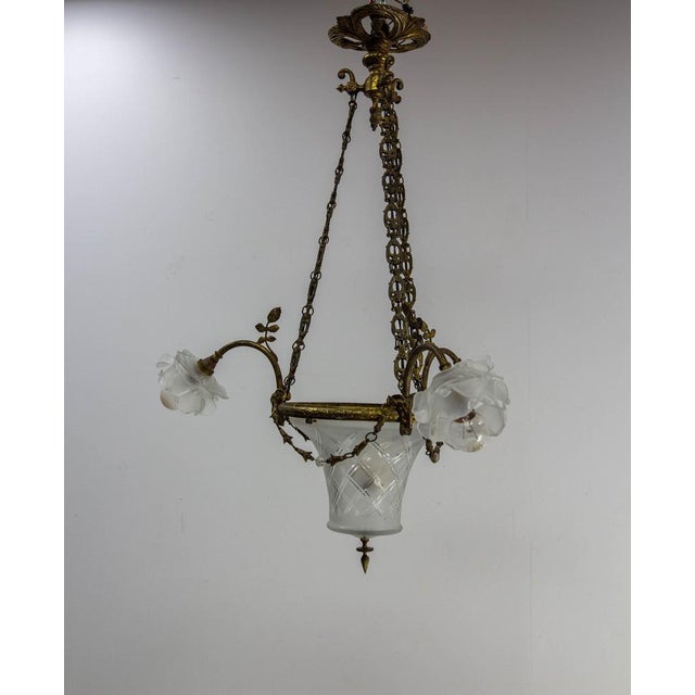French Lustre Colored Alabaster Brass and Glass Ceiling Pendant, 1890s For Sale - Image 6 of 13