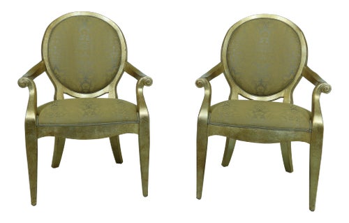 Pair Henredon Gold Finish Decorator Open Armchairs
