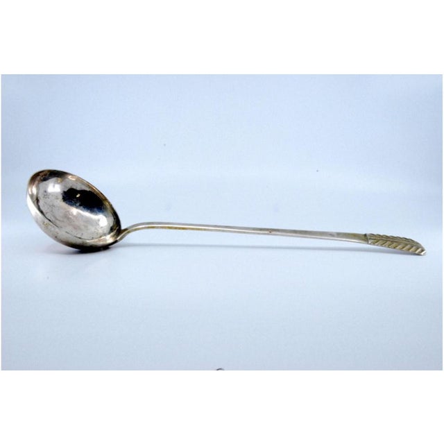 Plain Silver Soup Ladle with Embossed Handle For Sale - Image 10 of 11