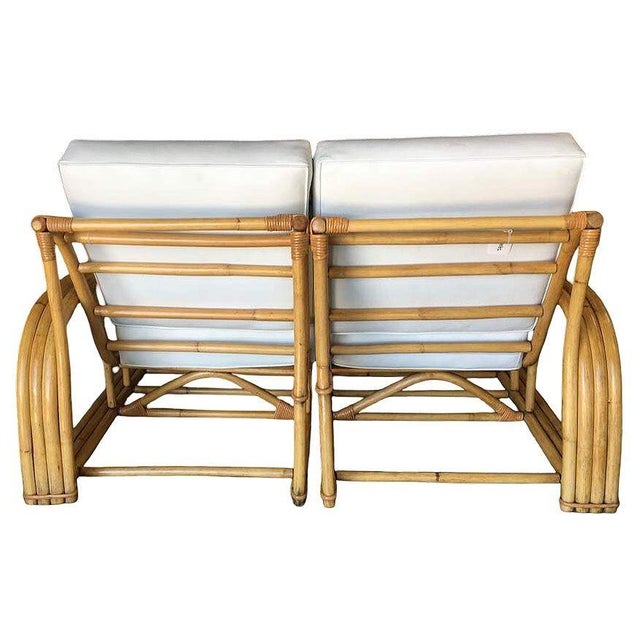 1940s 1940s Restored Museum Quality Paul Laszlo Designed Arched 3-Strand Rattan Settee For Sale - Image 5 of 5