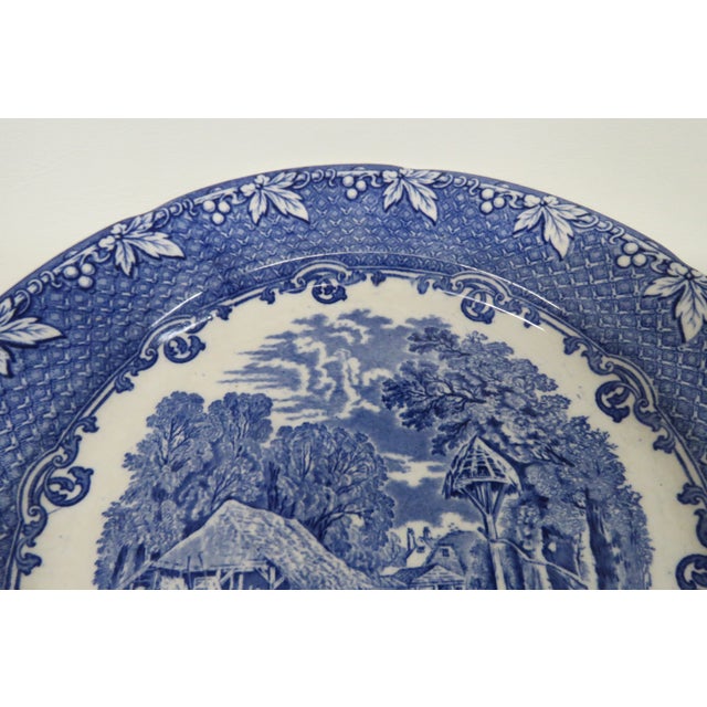 George Jones England Farm Pattern Blue Transferware Plate 4663b For Sale - Image 4 of 9