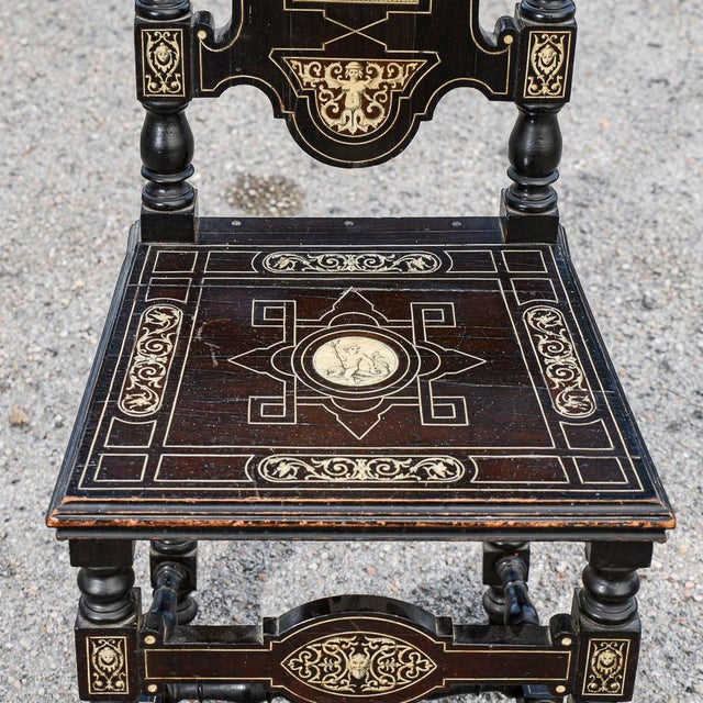 Late 19th Century Ebony Colored Chair Inlaid with Pogliani Relief Decorations For Sale - Image 12 of 18