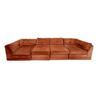 Vintage 1970s Burnt Orange Modular Sectional Sofa in the Style of Milo Baughman For Sale