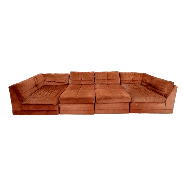Vintage 1970s Burnt Orange Modular Sectional Sofa in the Style of Milo Baughman For Sale
