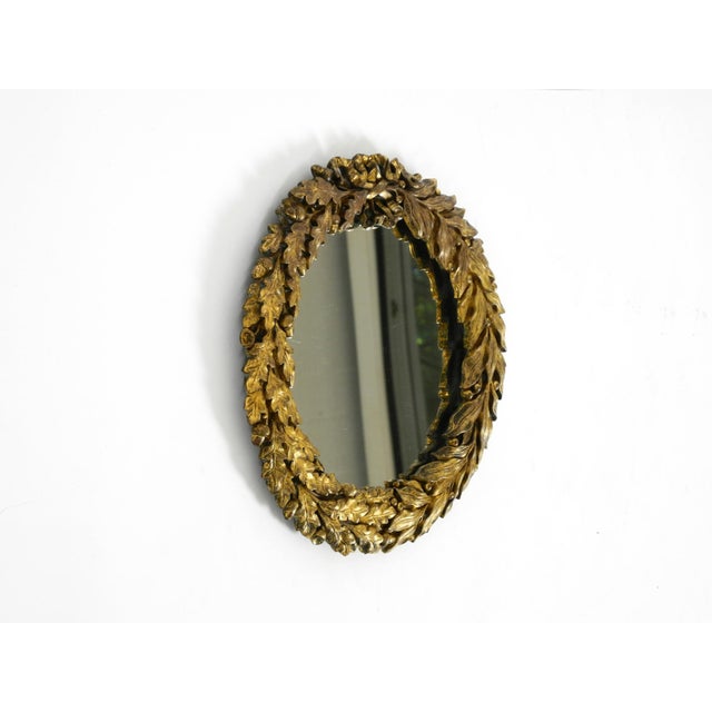 Mid-Century Modern Small Mid-Century Modern French Wall Mirror with Ornate Brass Frame, 1950s For Sale - Image 3 of 17