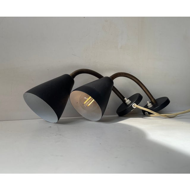 Mid-Century Modern Vintage Adjustable Black Wall Lights by German Raiss Leuchten, 1960s, Set of 2 For Sale - Image 3 of 8
