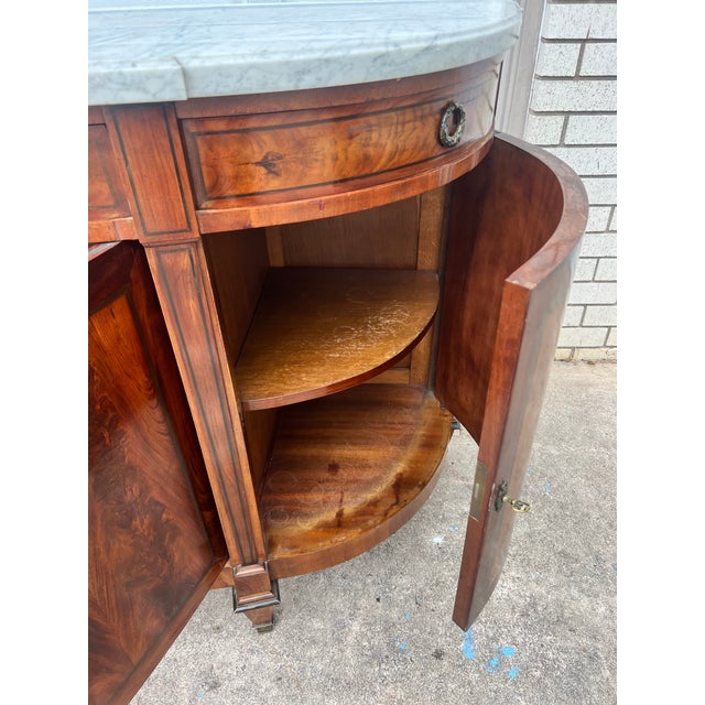 French 19th Century Louis XVI Mahogany Carrara Marble Top Demilune Sideboard For Sale - Image 10 of 12