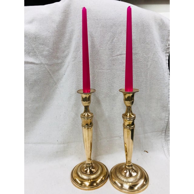 Pair of brass candlesticks with beading accents. These have a removable candle cup making it possible to use different...