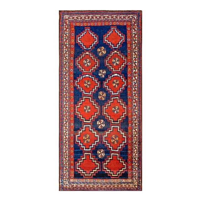 1930s Royal Blue Rustic Antique Persian Gabbeh Rug 4'6" X 9'6" Handknotted Wool Carpet For Sale