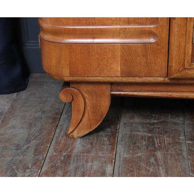 Wood French Art Deco Oak Sideboard with Carved Doors, 1930s For Sale - Image 7 of 17