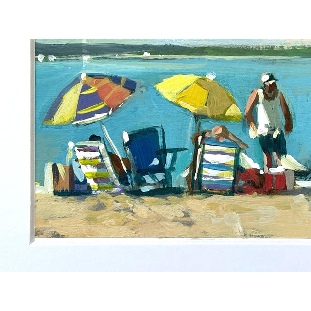 Acrylic on paper original painting of a classic candid scene of a summer beach scene at Long Beach in Sag Harbor, the...