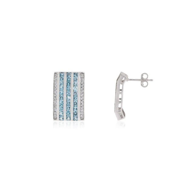 Blue Topaz Stud Earrings With Multi-Line Zircon Gift for Her- A Pair For Sale - Image 6 of 11