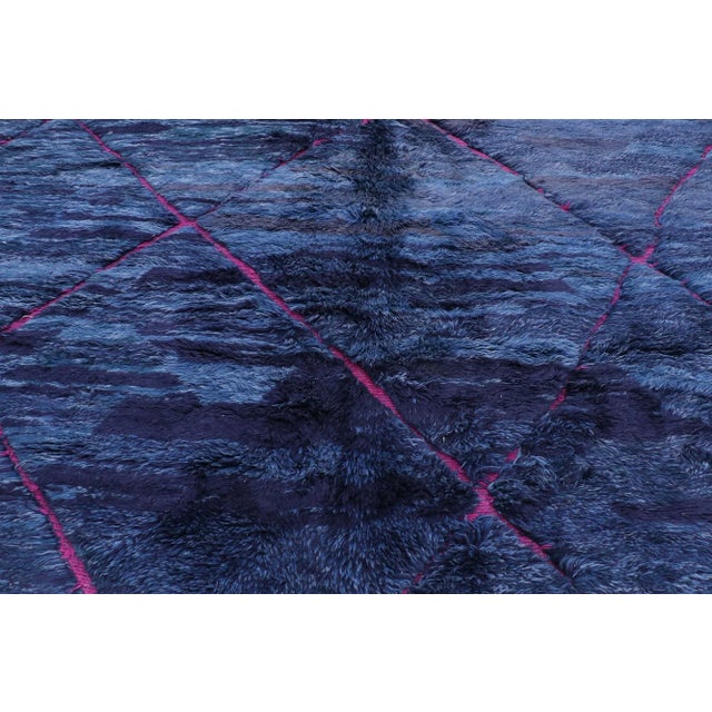 Berber Tribes of Morocco Blue Beni Mrirt Moroccan Rug - 09'01 X 11'09 For Sale - Image 4 of 10