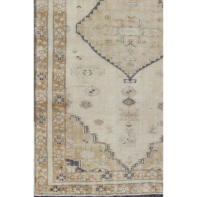 Turkish Cream and Taupe Midcentury Turkish Oushak Rug With Etched Medallion Design For Sale - Image 3 of 11