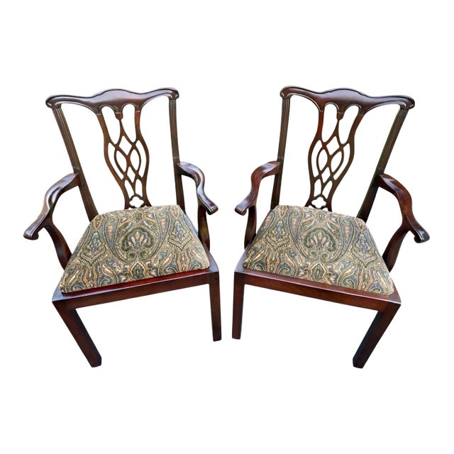 Late 20th Century Chippendale Style Side Chairs With Ralph Lauren Upholstery - A Pair For Sale