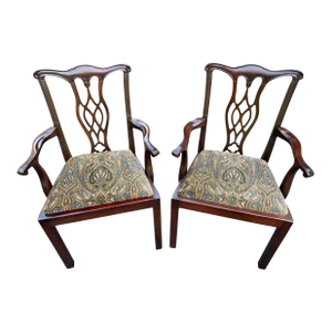 Late 20th Century Chippendale Style Side Chairs With Ralph Lauren Upholstery - A Pair