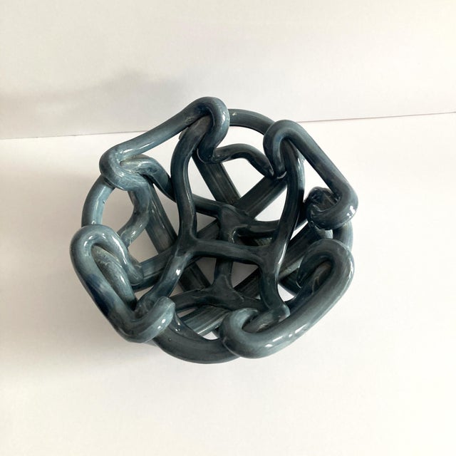 1980s 1980s Postmodern Gray Ceramic Braided Woven Abstract Centerpiece Bowl For Sale - Image 5 of 8