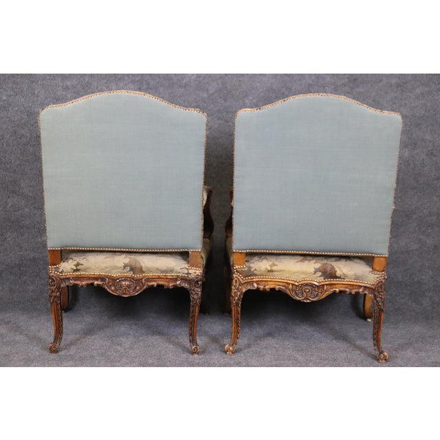 Superb Pair Important Carved French Regence Tapestry Armchairs Circa 1850s For Sale - Image 10 of 12
